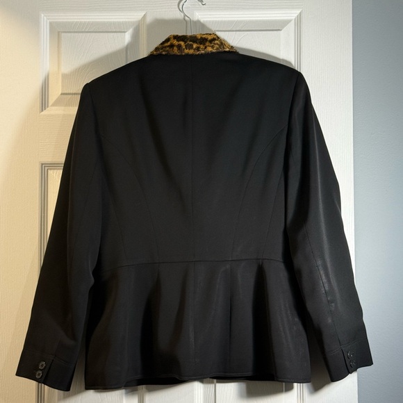 Lauren Ralph Lauren - Black Leopard Collar Wool Double-breasted Blazer - 10 - Picture 4 of 4